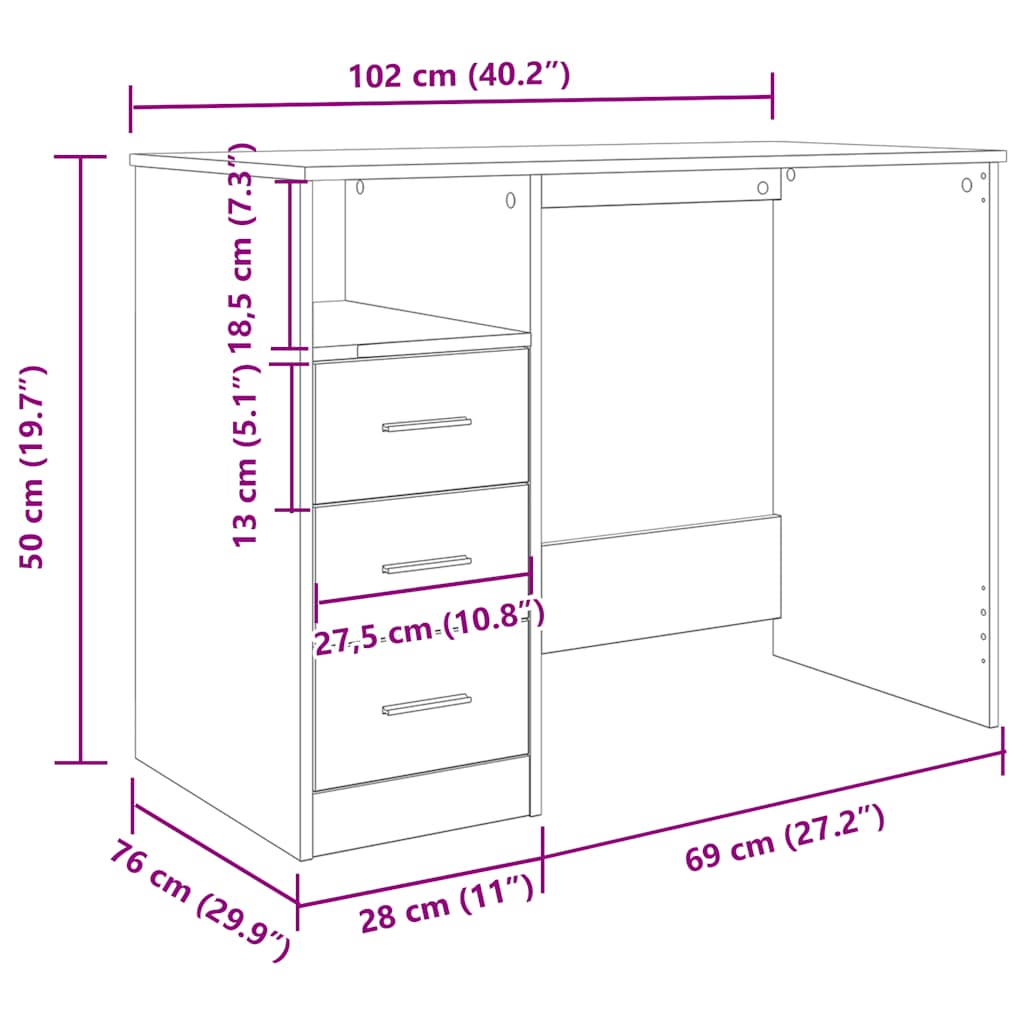 Modern Wooden Home Office Computer Desk Table With 3 Storage Drawers Wood