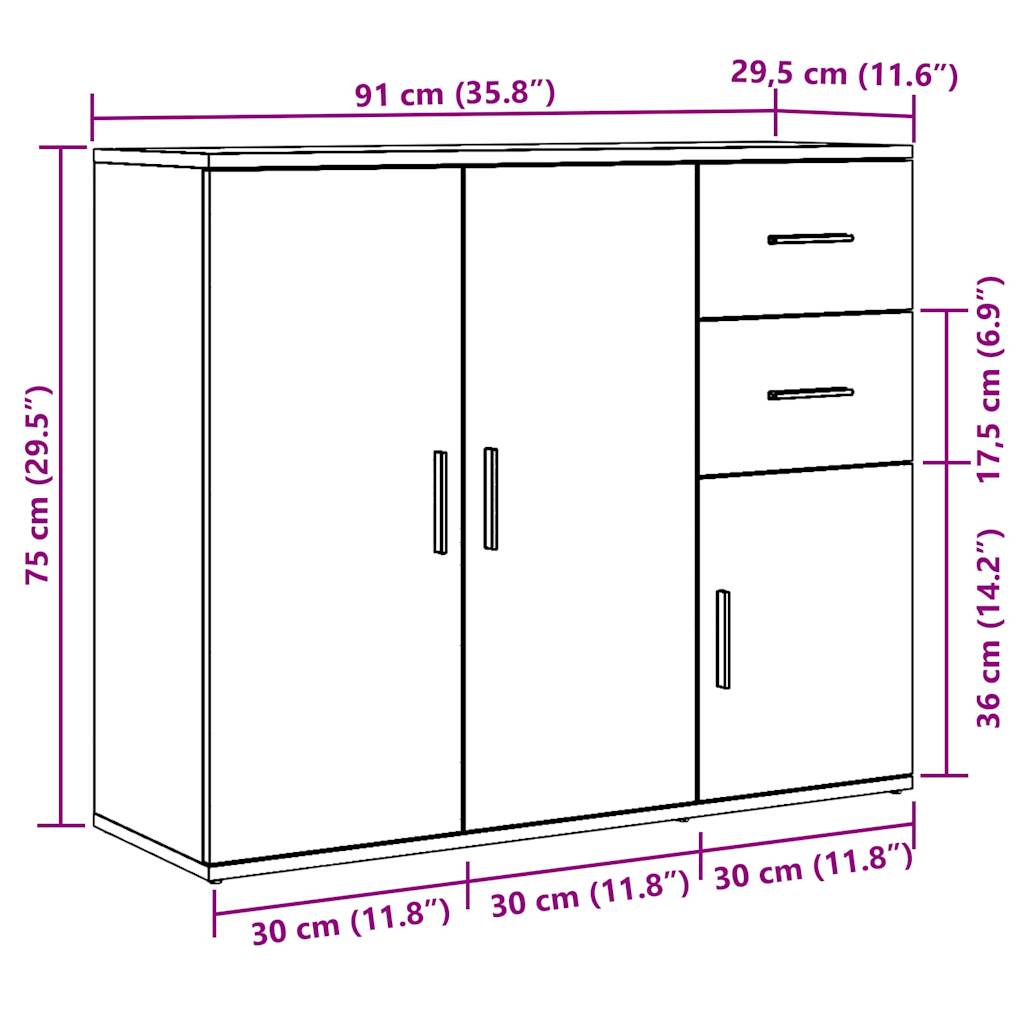 Modern Wooden Sideboard Storage Cabinet Unit With 3 Doors & 2 Drawers wood