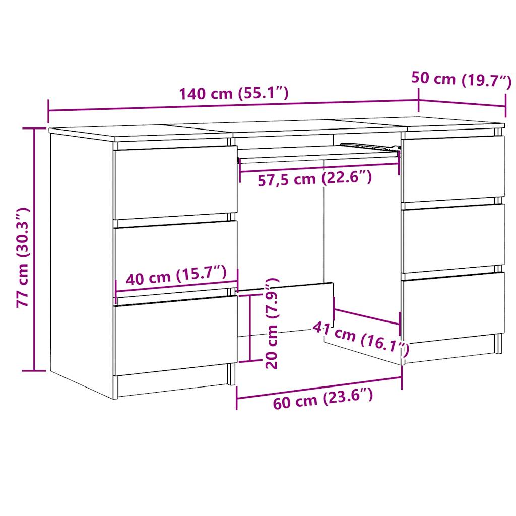 Modern Wooden Home Office Computer Desk Table With 6 Storage Drawers