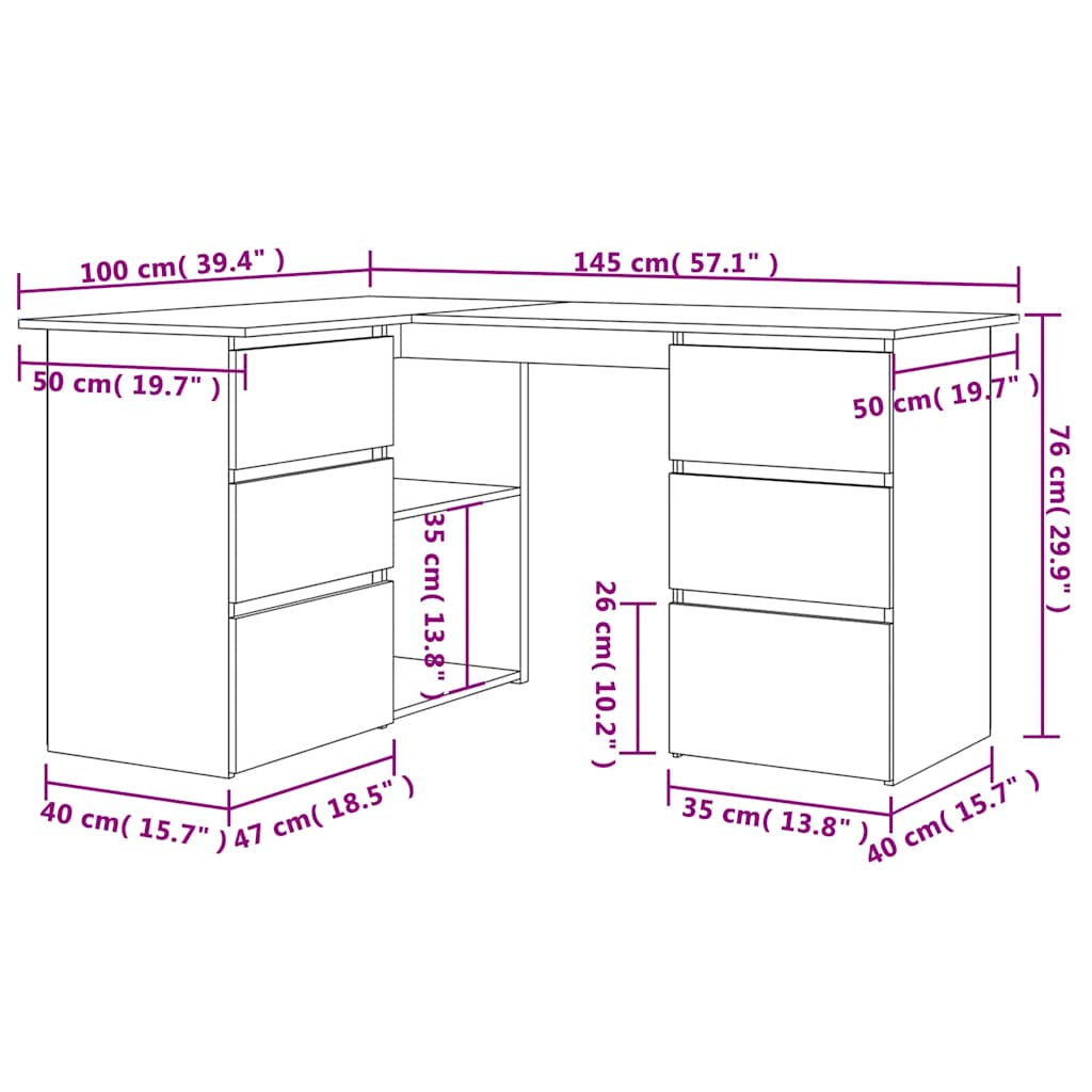 Modern Wooden Home Office L-Shape Corner Computer Desk Table With Drawers