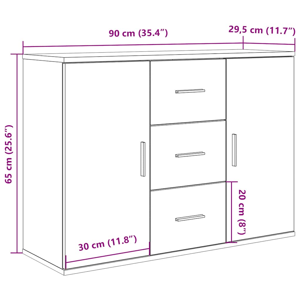 Modern Wooden Sideboard Storage Cabinet Unit With 2 Doors & 3 Drawers Wood
