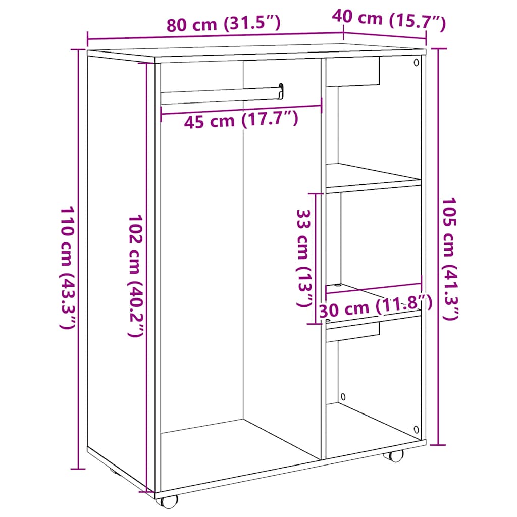 Modern Wooden Open Bedroom Wardrobe With Hanging Clothes Rail & Shelves