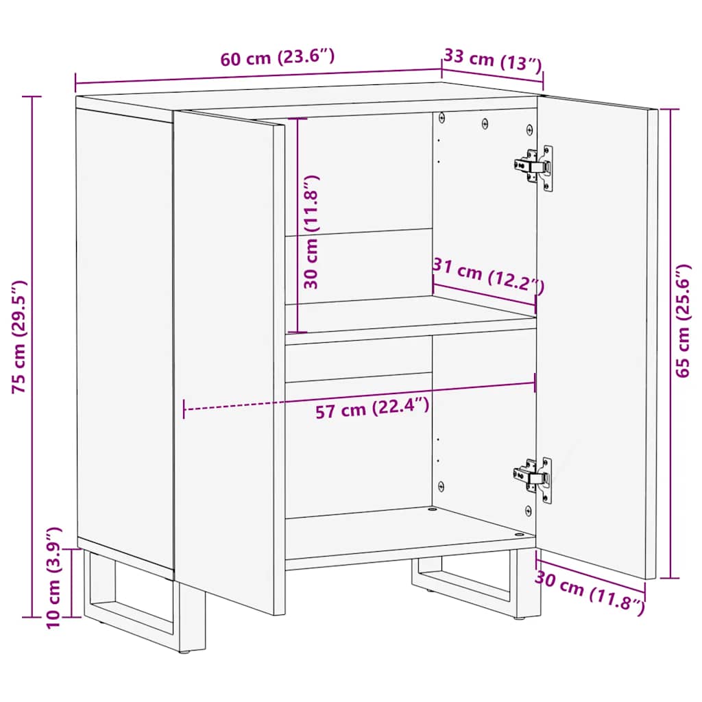 Sideboard Black 60x33x75 cm Solid Wood Mango