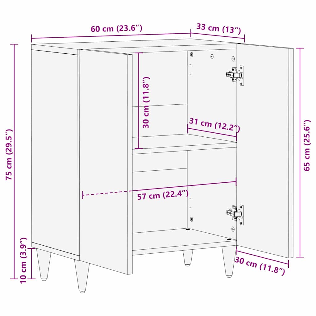 Sideboard Black and Gold 60 x 33 x 75 cm Solid mango wood
