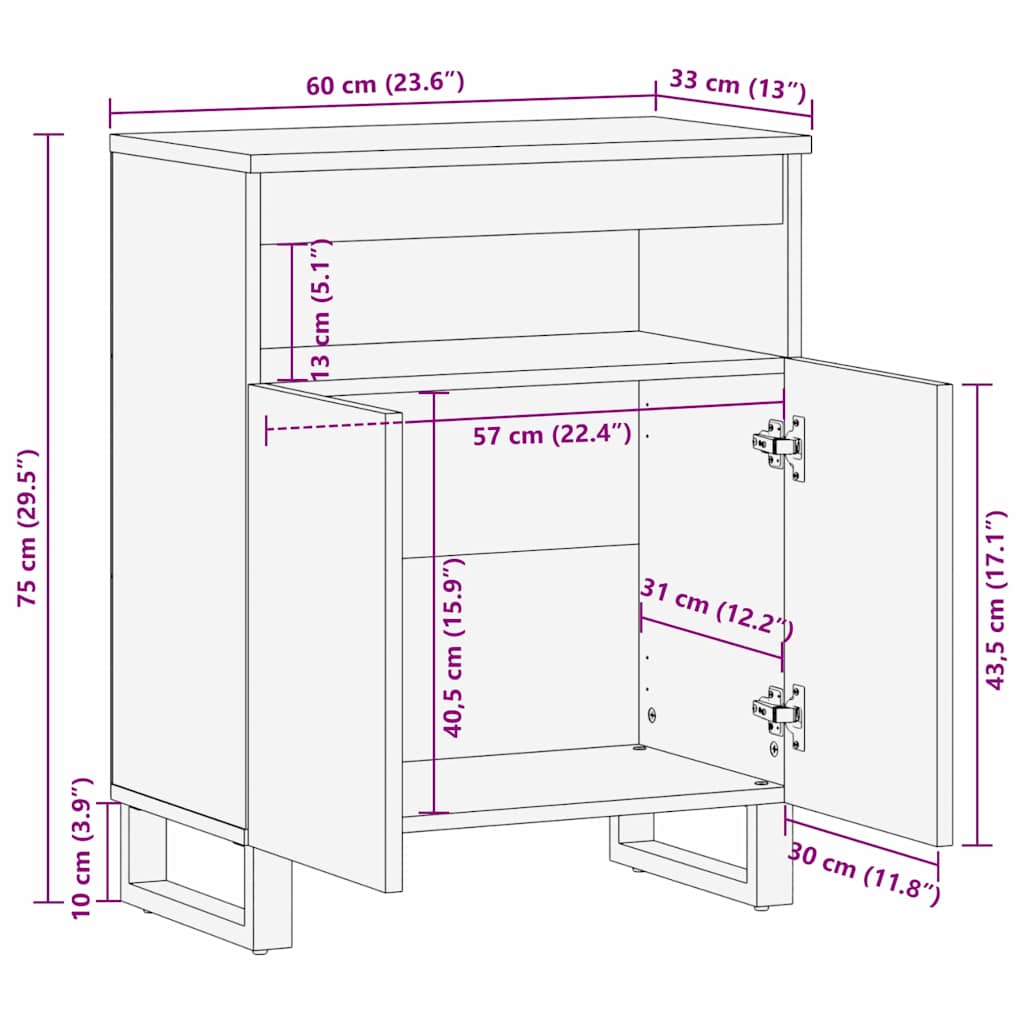 Sideboard 60 x 33.5 x 75 cm Solid Wood and Engineered Wood