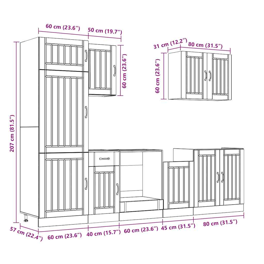7 Piece Kitchen Cabinet Set Lucca Black Engineered Wood
