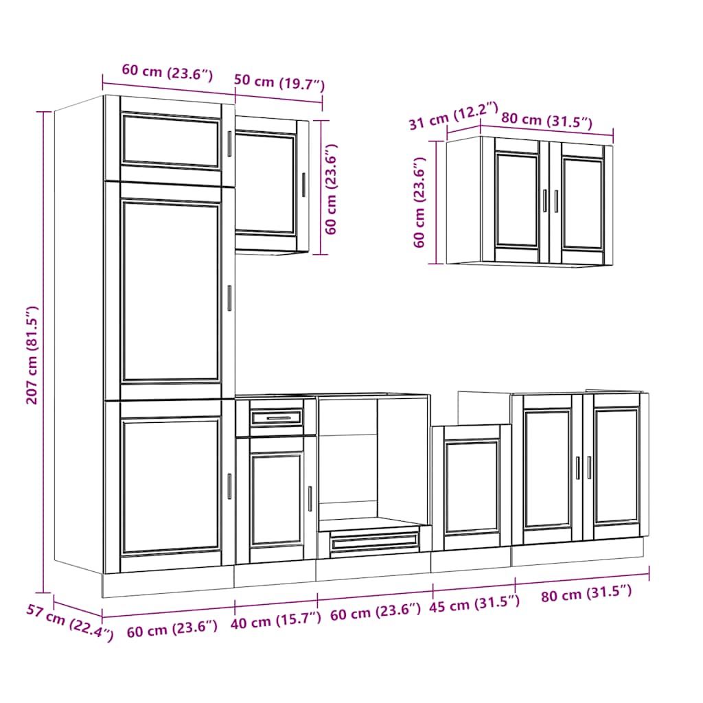 7 Piece Kitchen Cabinet Set Porto Grey Sonoma Engineered Wood