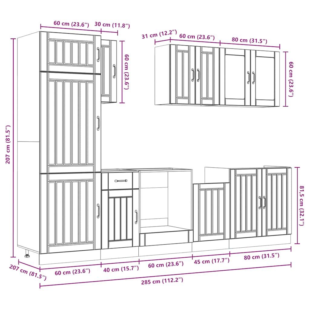 8 Piece Kitchen Cabinet Set Lucca Sonoma Oak Engineered Wood