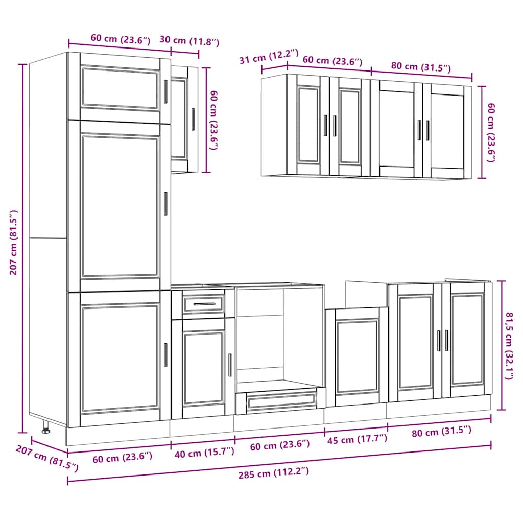 8 Piece Kitchen Cabinet Set Kalmar Artisan Oak Engineered Wood