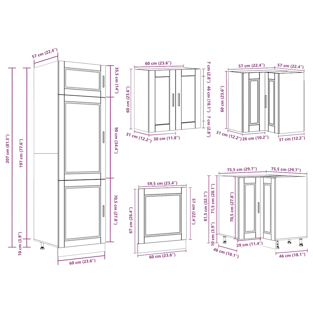 14 Piece Kitchen Cabinet Set Porto Black Engineered Wood