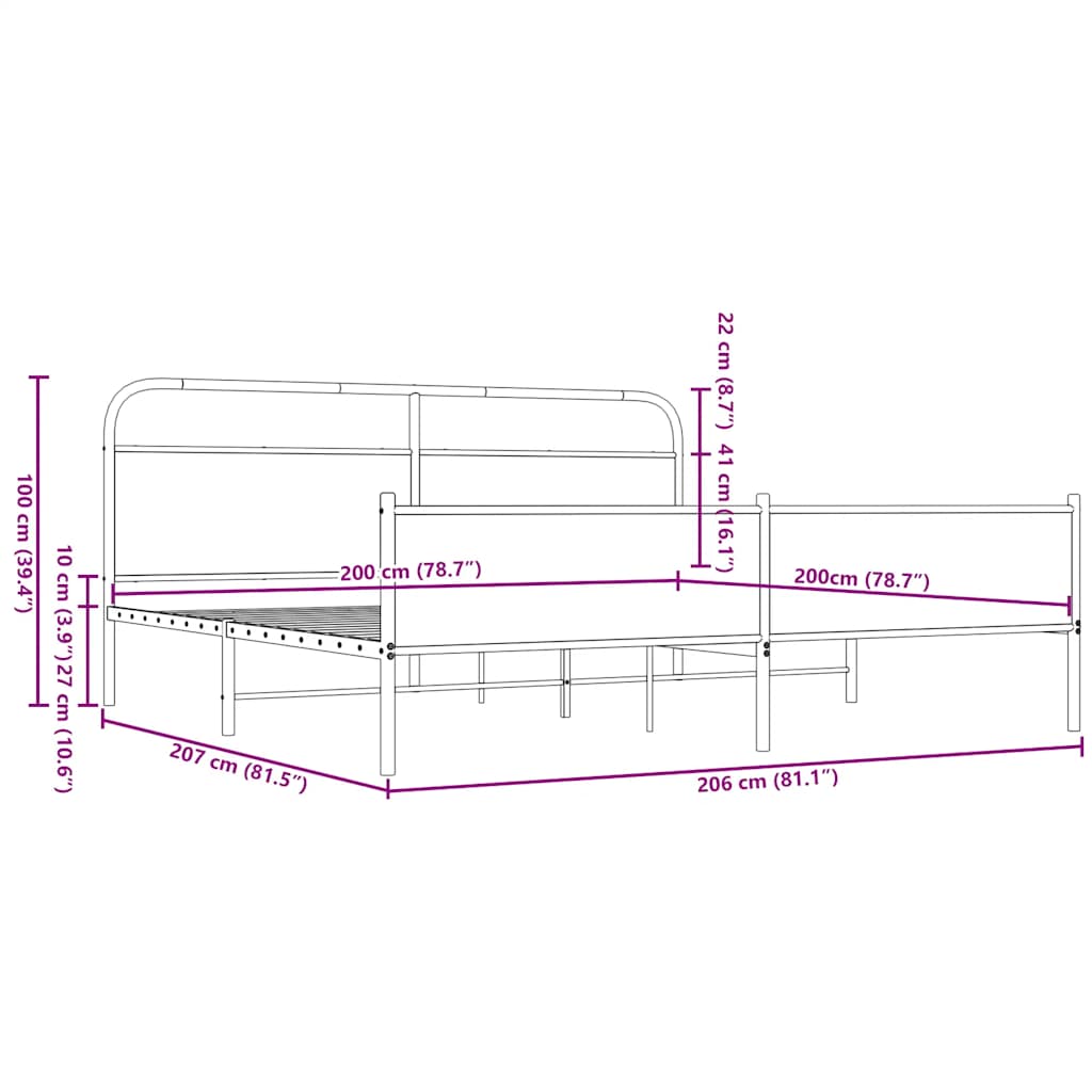 Metal Bed Frame without Mattress Brown Oak 200x200 cm