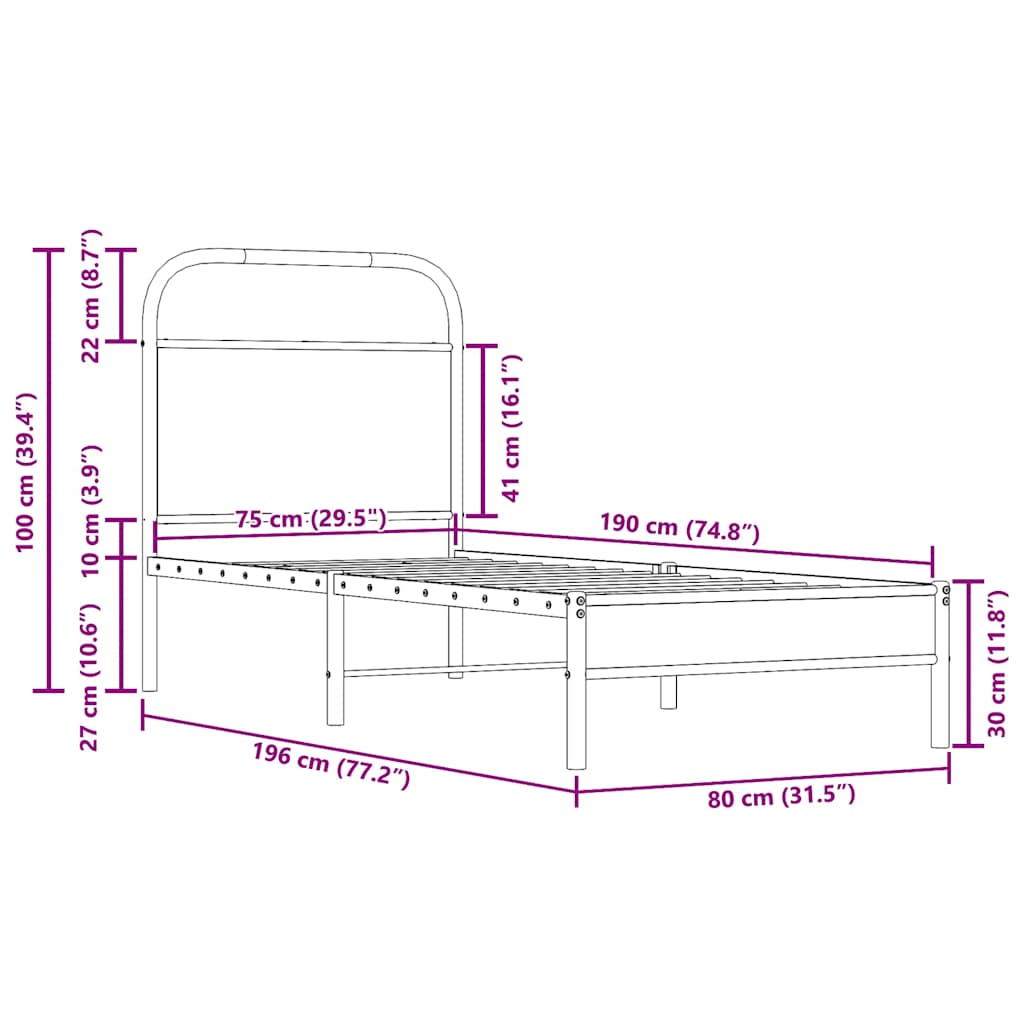 Bed Frame Without Mattress 75x190 cm Smoked Oak Engineered Wood
