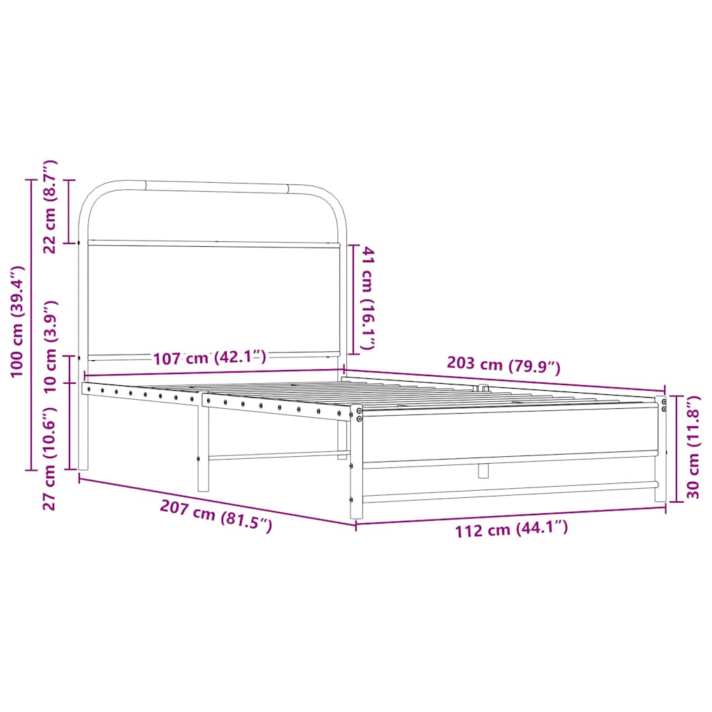 Bed Frame without Mattress 107x203 cm Sonoma Oak Engineered Wood