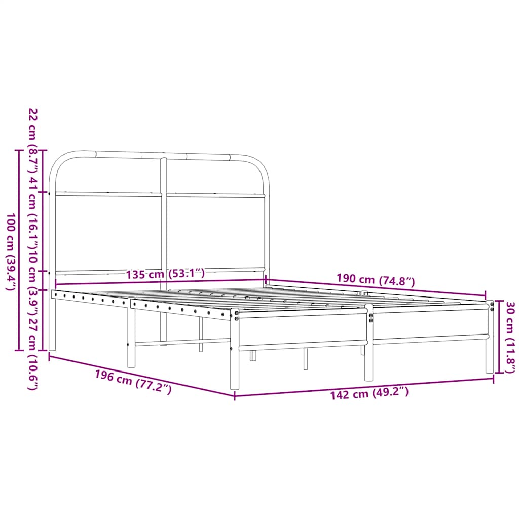 Bed Frame without Mattress 135x190 cm Double Brown Oak Engineered Wood