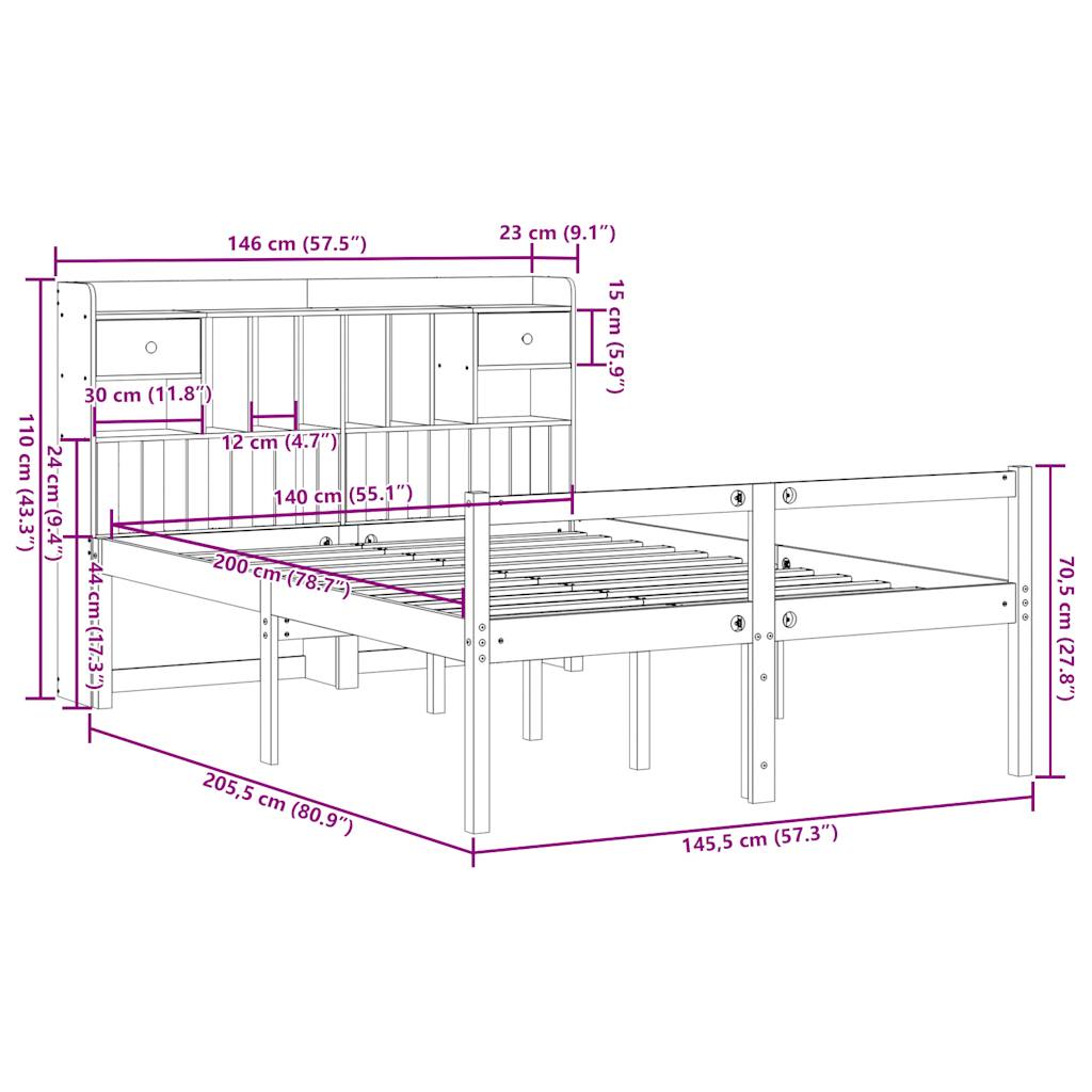Bookcase Bed without Mattress 140x200 cm Solid Wood Pine