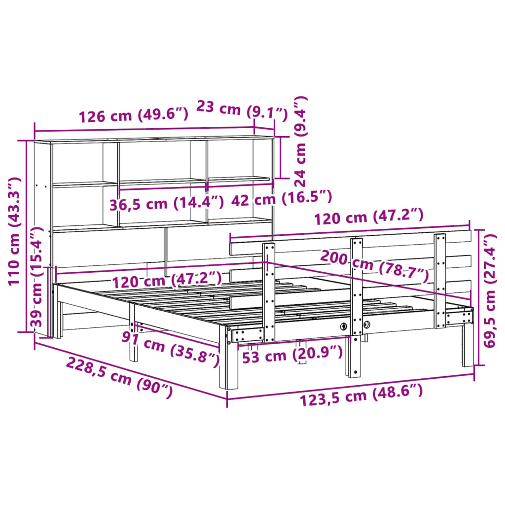 Bookcase Bed without Mattress White 120x200cm Solid Wood Pine