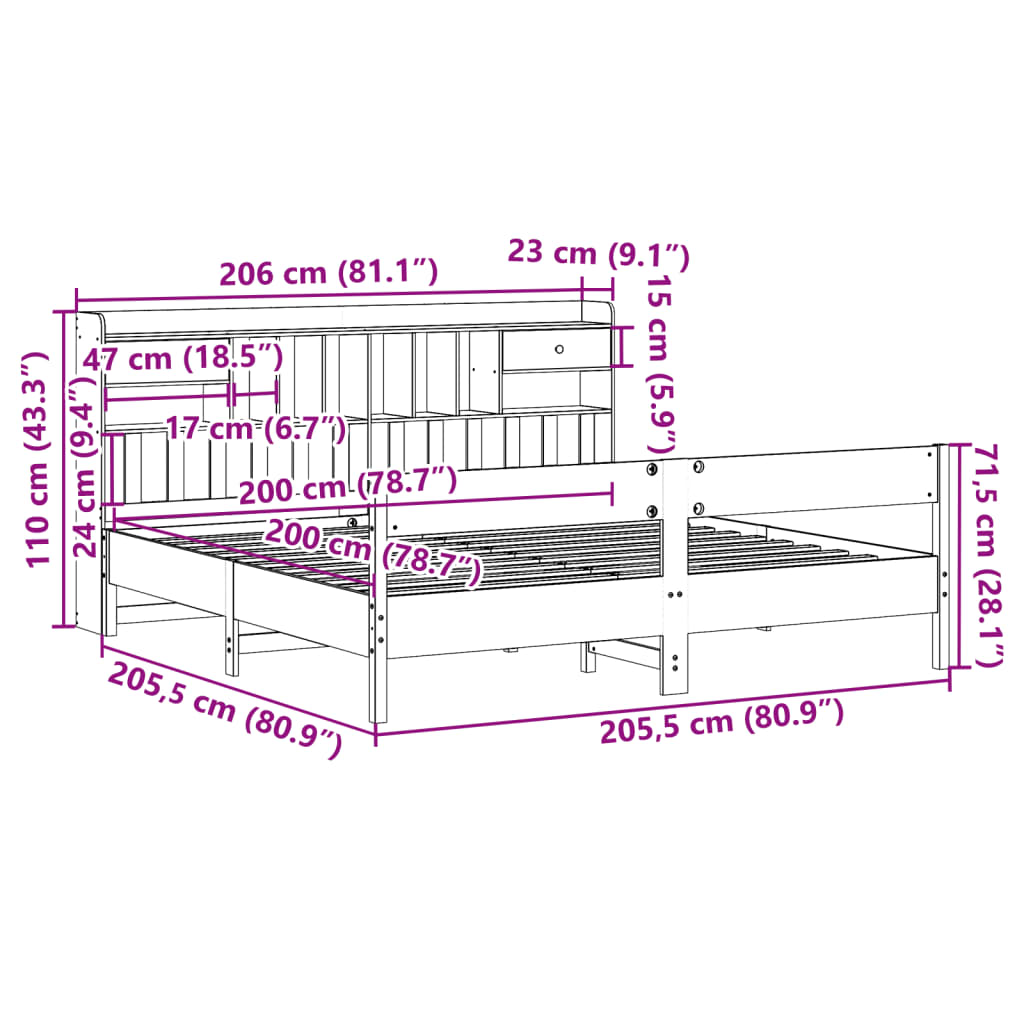 Bookcase Bed without Mattress Wax Brown 200x200cm Solid Wood Pine
