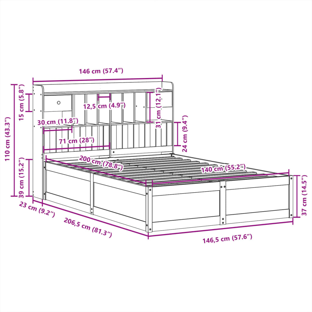 Bed Frame without Mattress White 140x200 cm Solid Wood Pine
