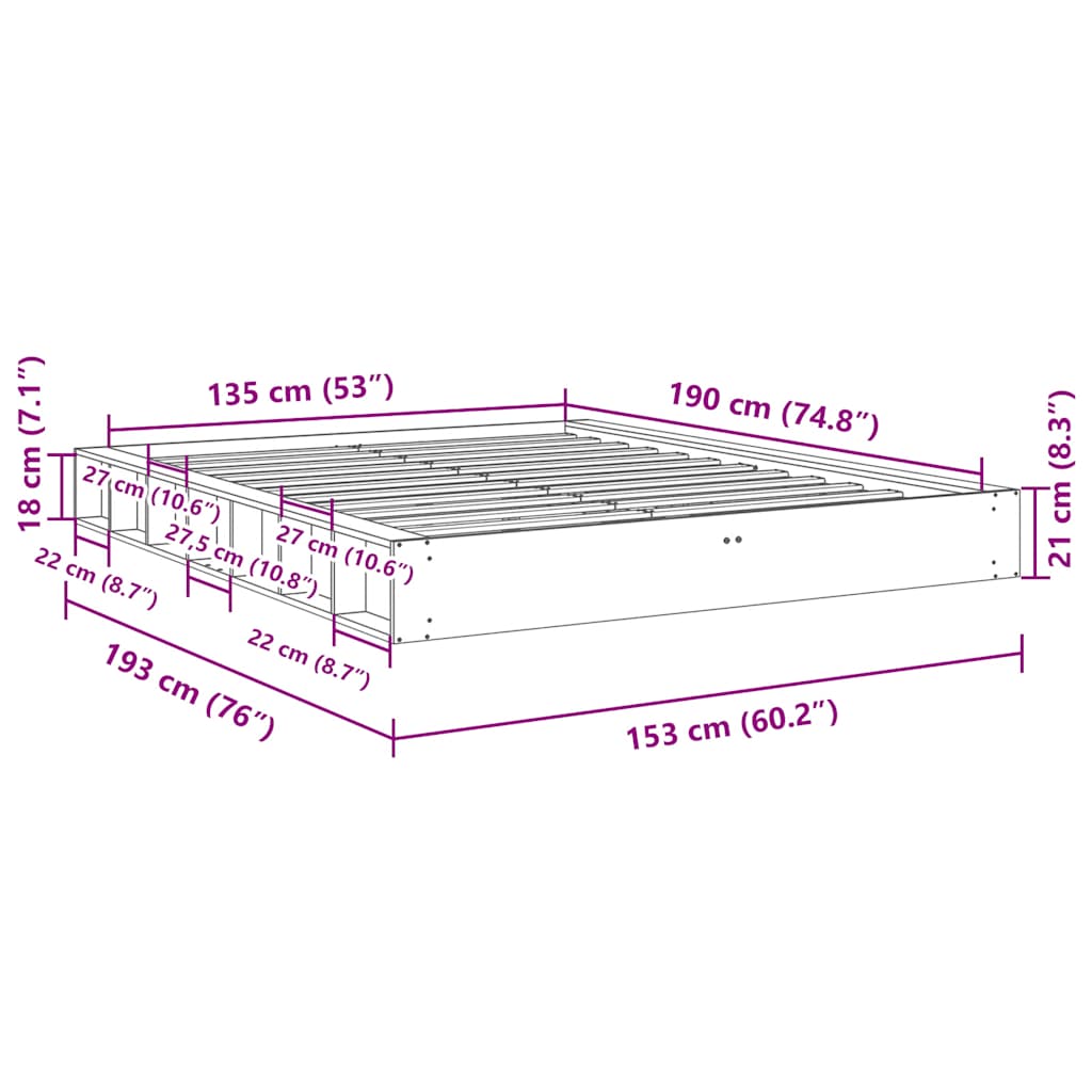 Bed Frame without Mattress 135x190 cm Solid Wood Oak