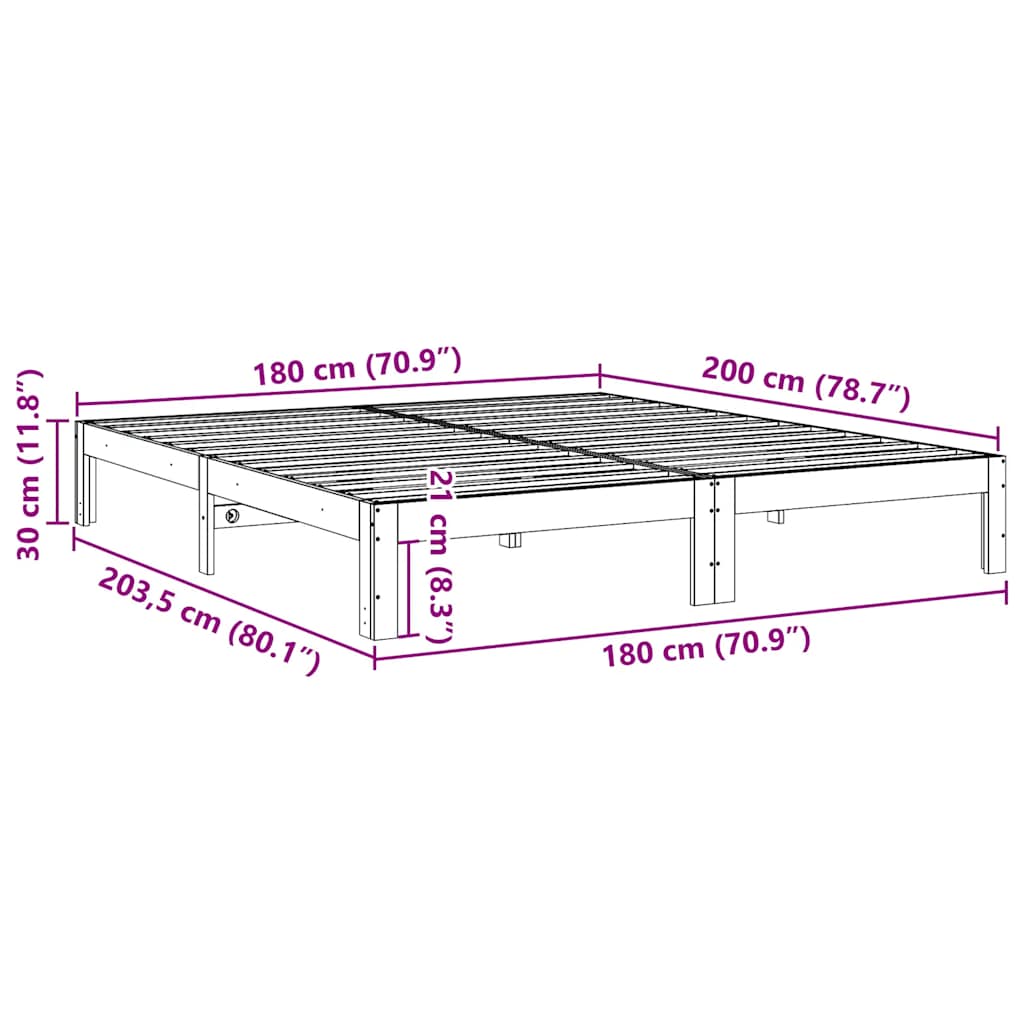 Bed Frame without Mattress Wax Brown 180x200 cm Super King Solid Wood Pine
