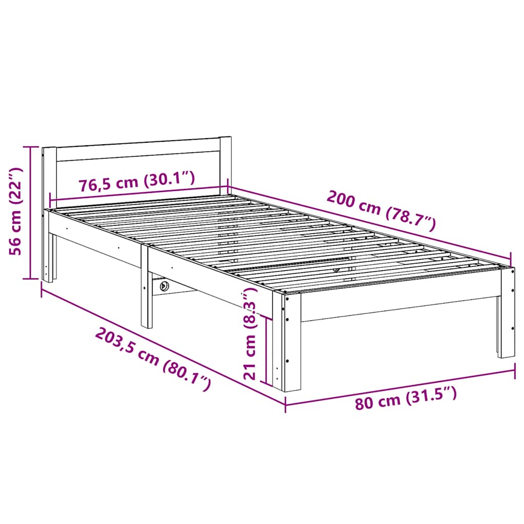 Bed Frame without Mattress Wax Brown 80x200 cm Solid Wood Pine