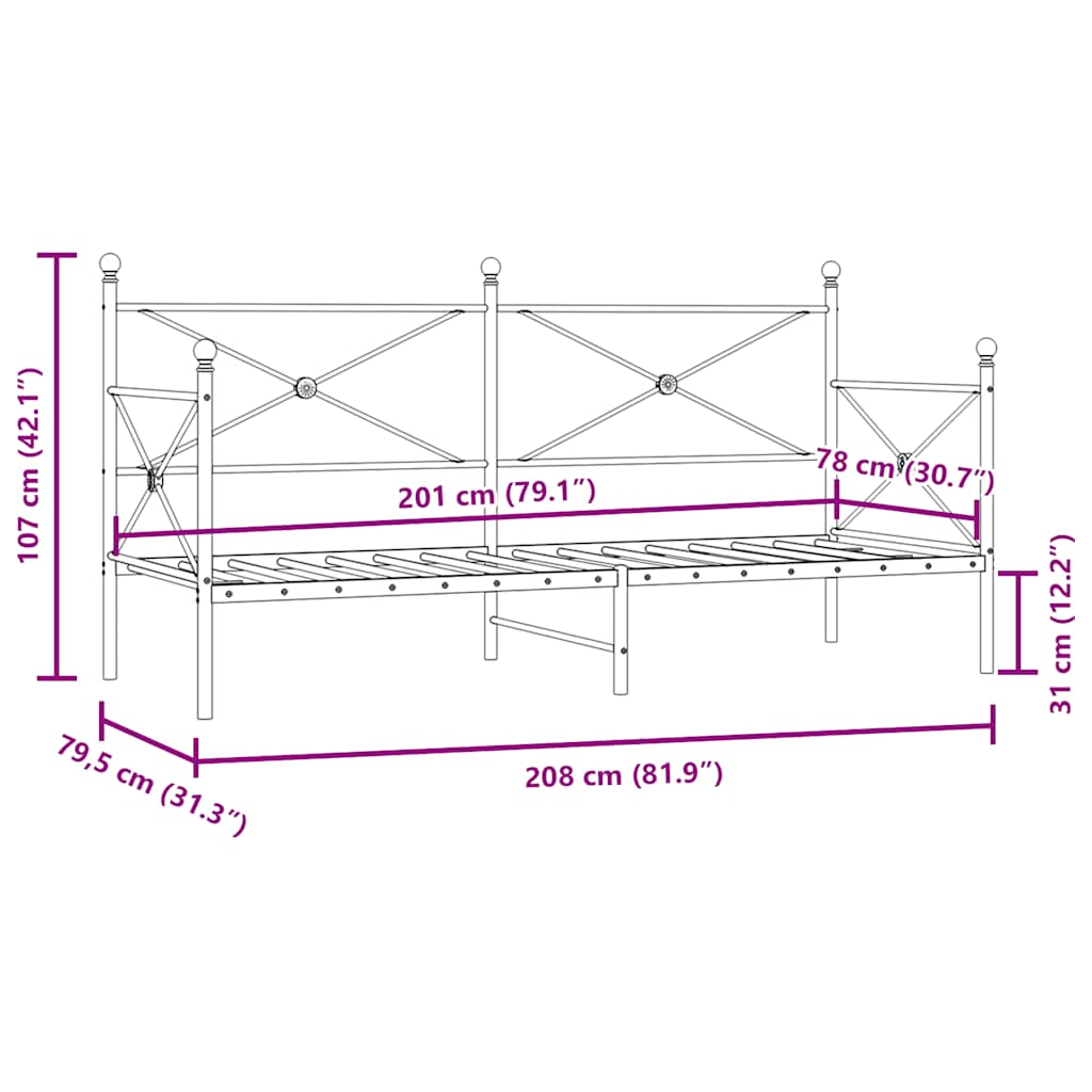 Day Bed without Mattress White 80x200 cm Steel