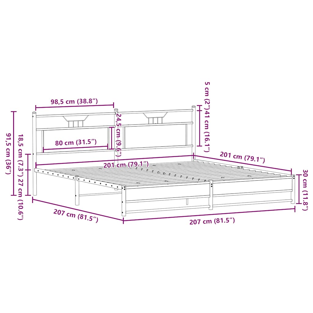 Metal Bed Frame without Mattress Brown Oak 200x200 cm