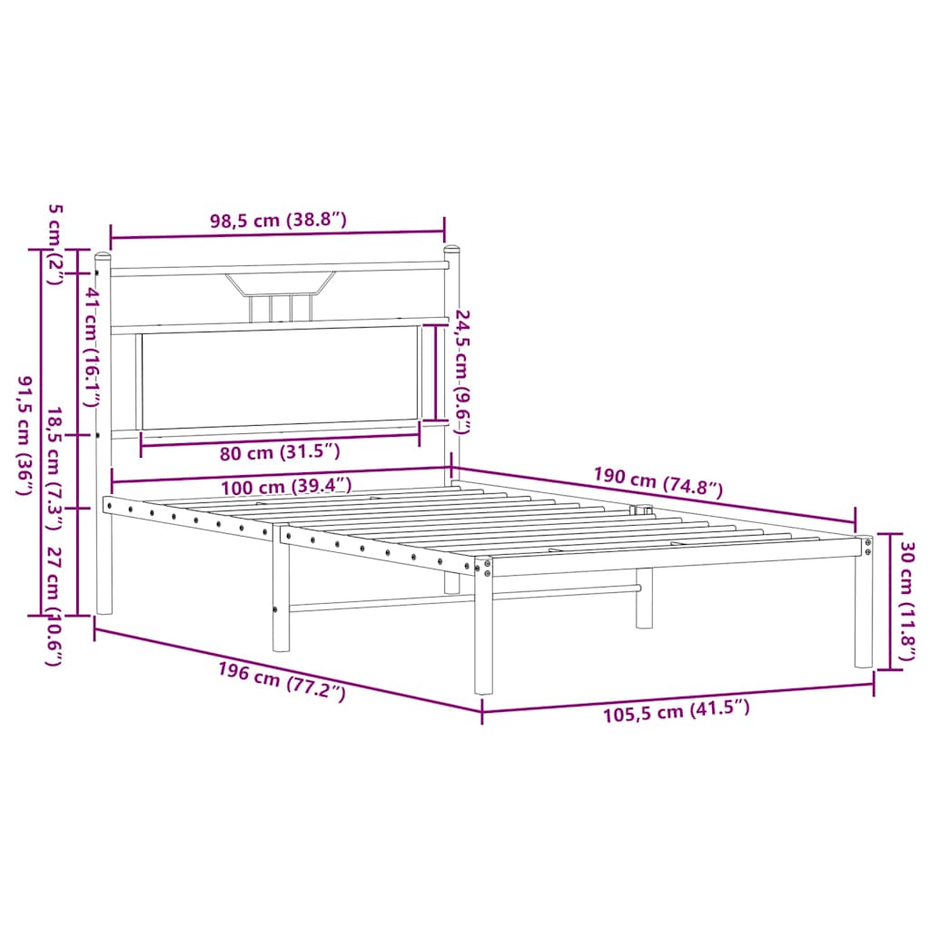 Bed Frame without Mattress Sonoma Oak 100x190 cm Engineered Wood