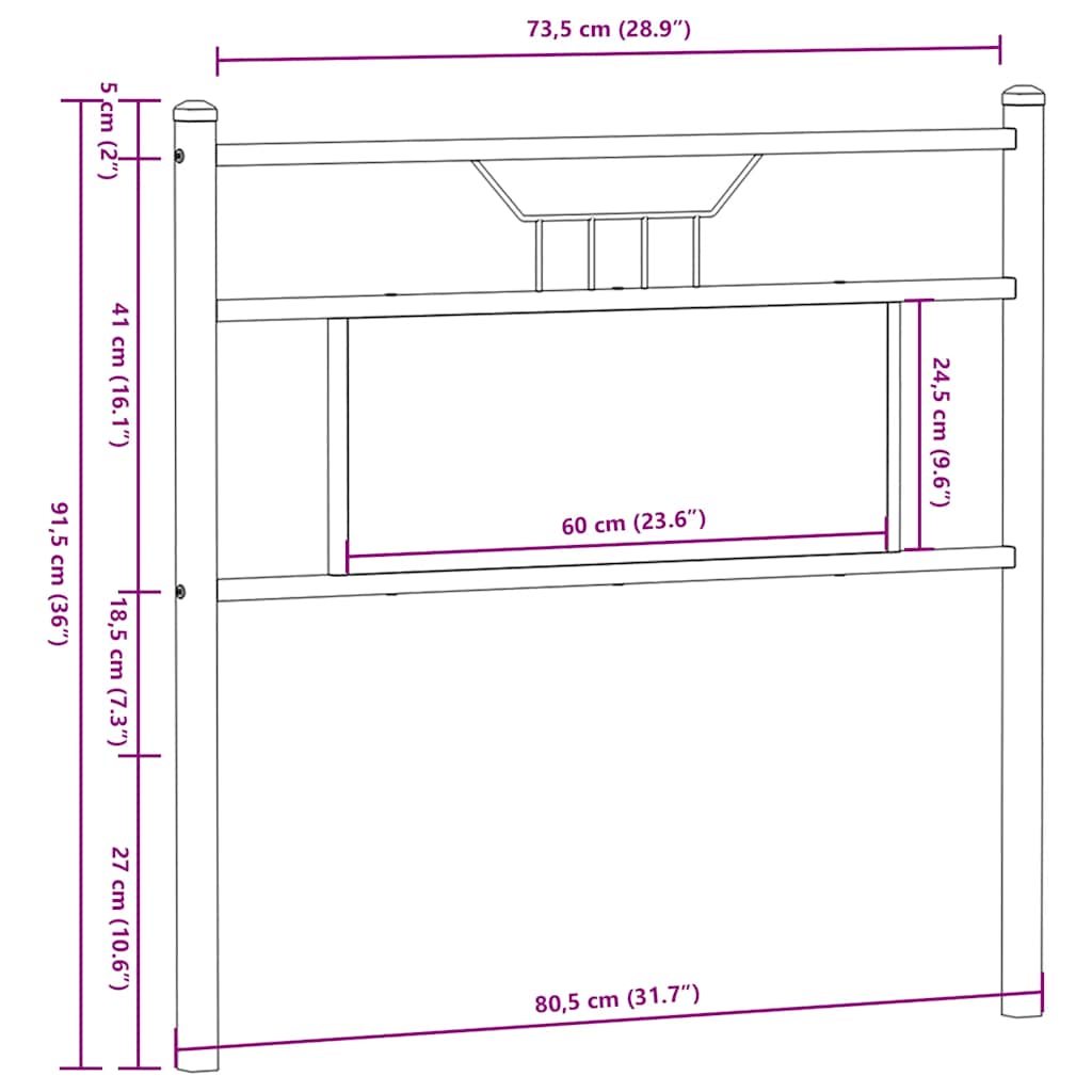 Headboard Sonoma Oak 75 cm Engineered Wood and Steel