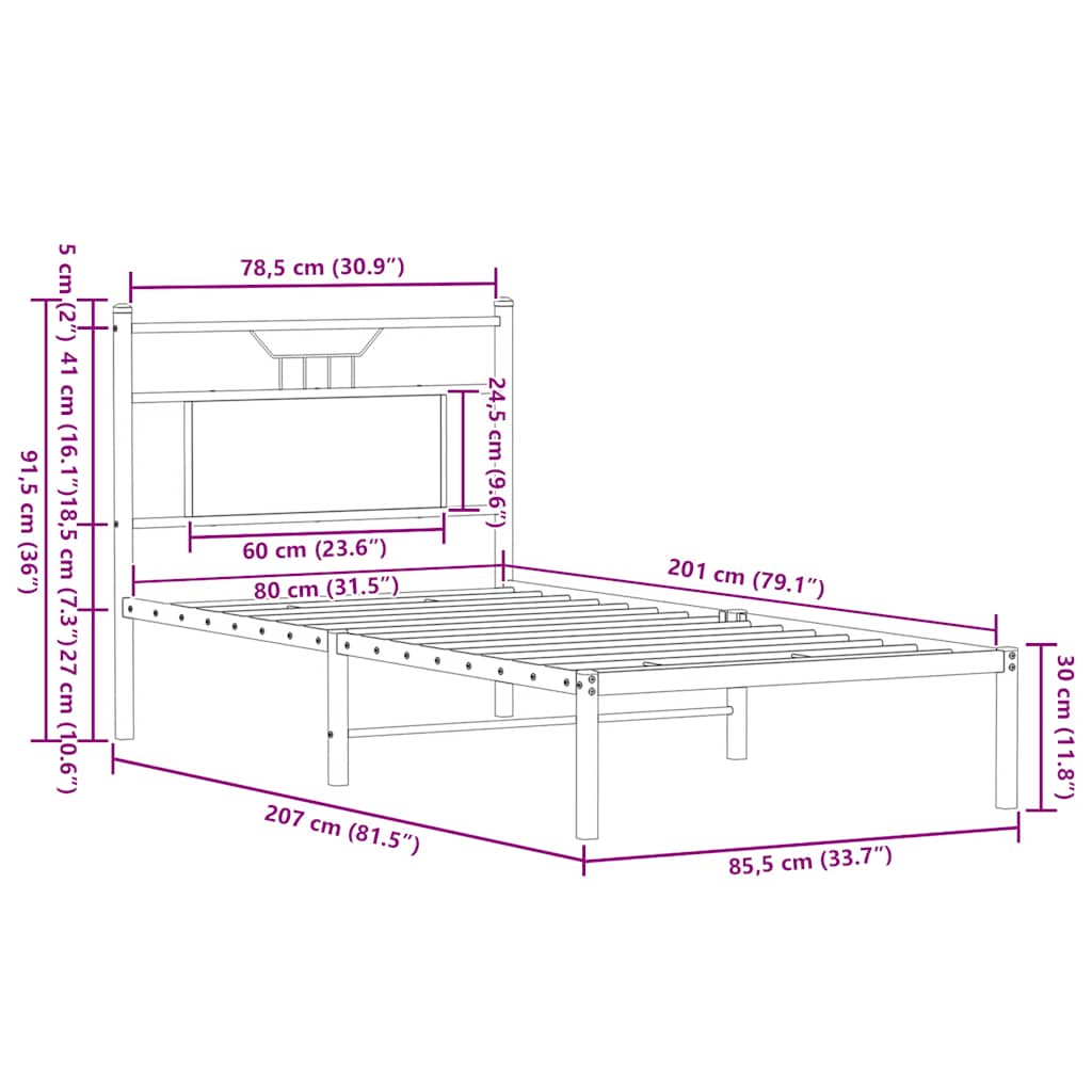 Bed Frame without Mattress Brown Oak 80x200 cm Engineered Wood
