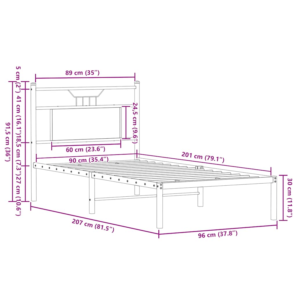 Bed Frame without Mattress Brown Oak 90x200 cm Engineered Wood