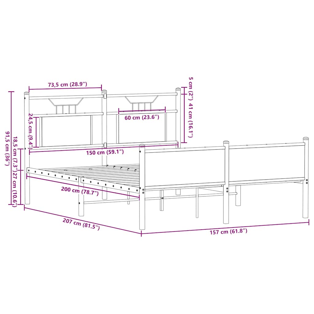 Bed Frame without Mattress Smoked Oak 150x200 cm King Size Engineered Wood