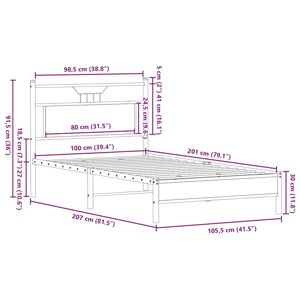 Bed Frame without Mattress Sonoma Oak 100x200 cm Engineered Wood