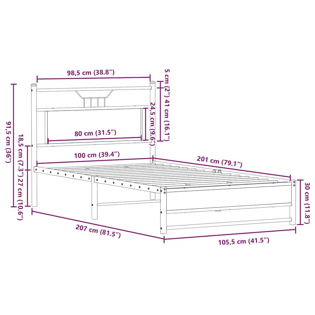 Bed Frame without Mattress Sonoma Oak 100x200 cm Engineered Wood