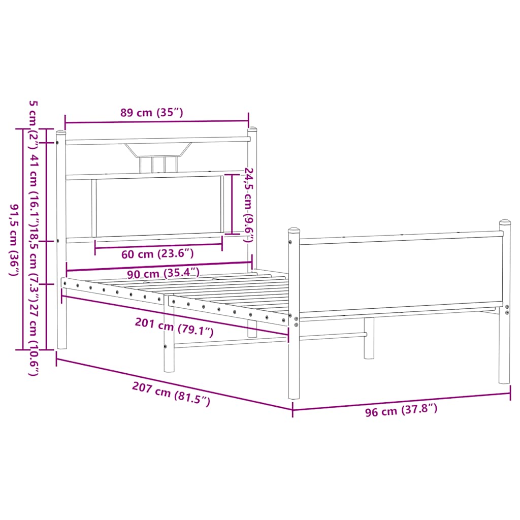 Bed Frame without Mattress Brown Oak 90x200 cm Engineered Wood