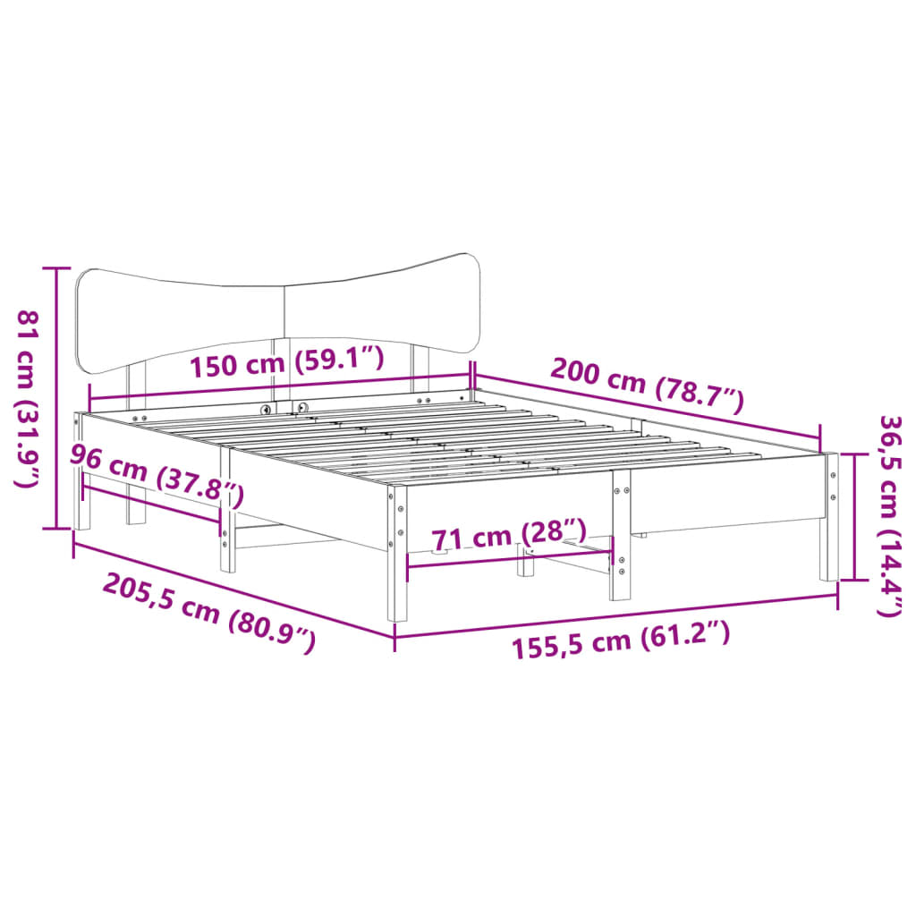 Bed Frame without Mattress 150x200 cm King Size Solid Wood Pine
