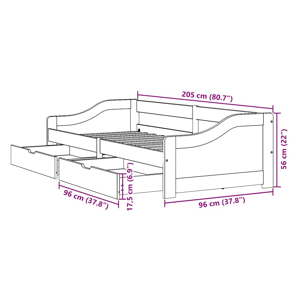Day Bed with 2 Drawers without Mattress IRUN Black 90x200 cm