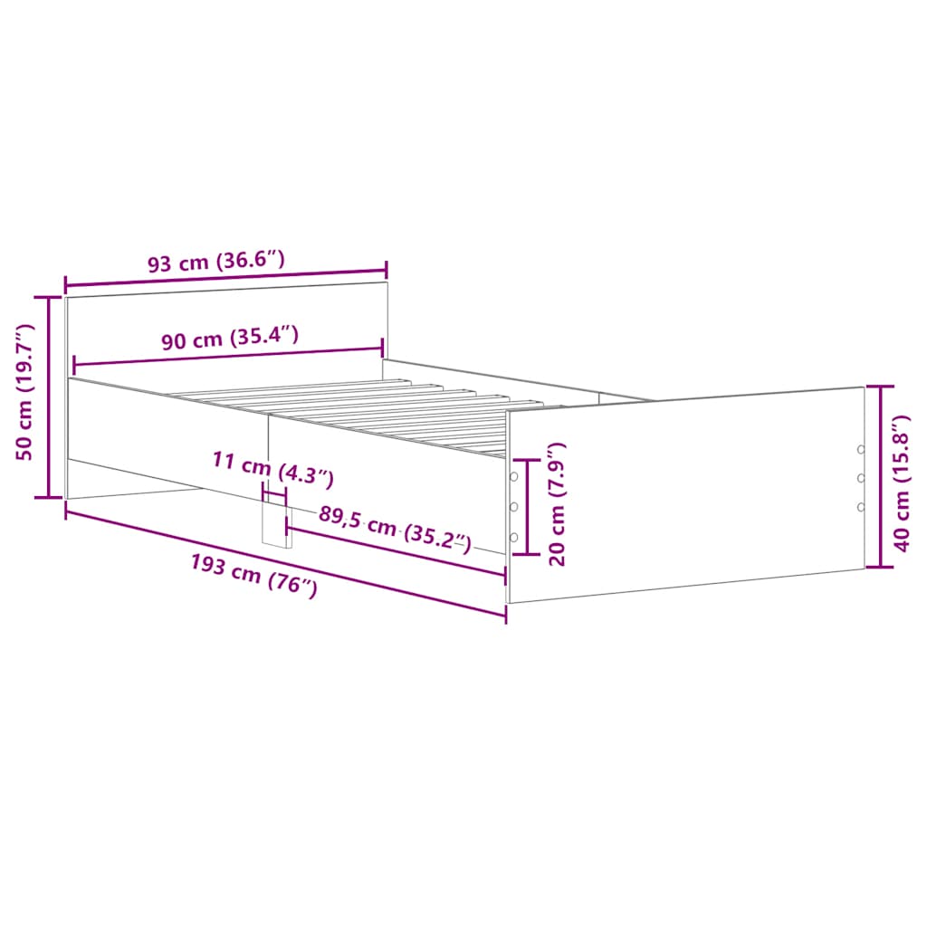 Bed Frame without Mattress Old Wood 90x190 cm Single Engineered Wood