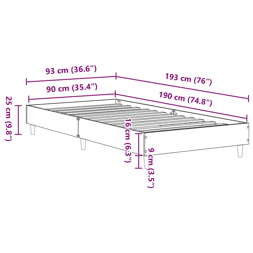 Bed Frame No Mattress White 90x190 cm Single Engineered Wood