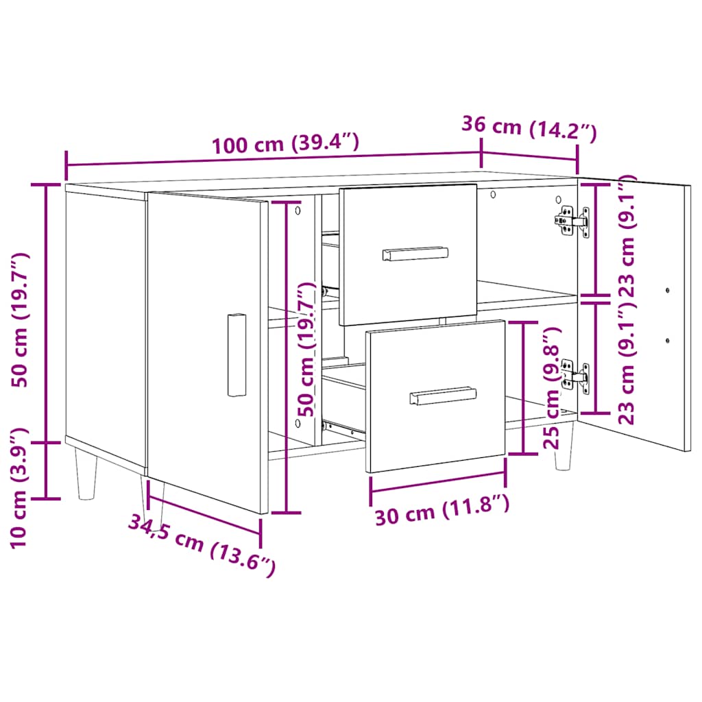 Modern Wooden Sideboard Storage Cabinet Unit With 2 Doors & 2 Drawers Wood