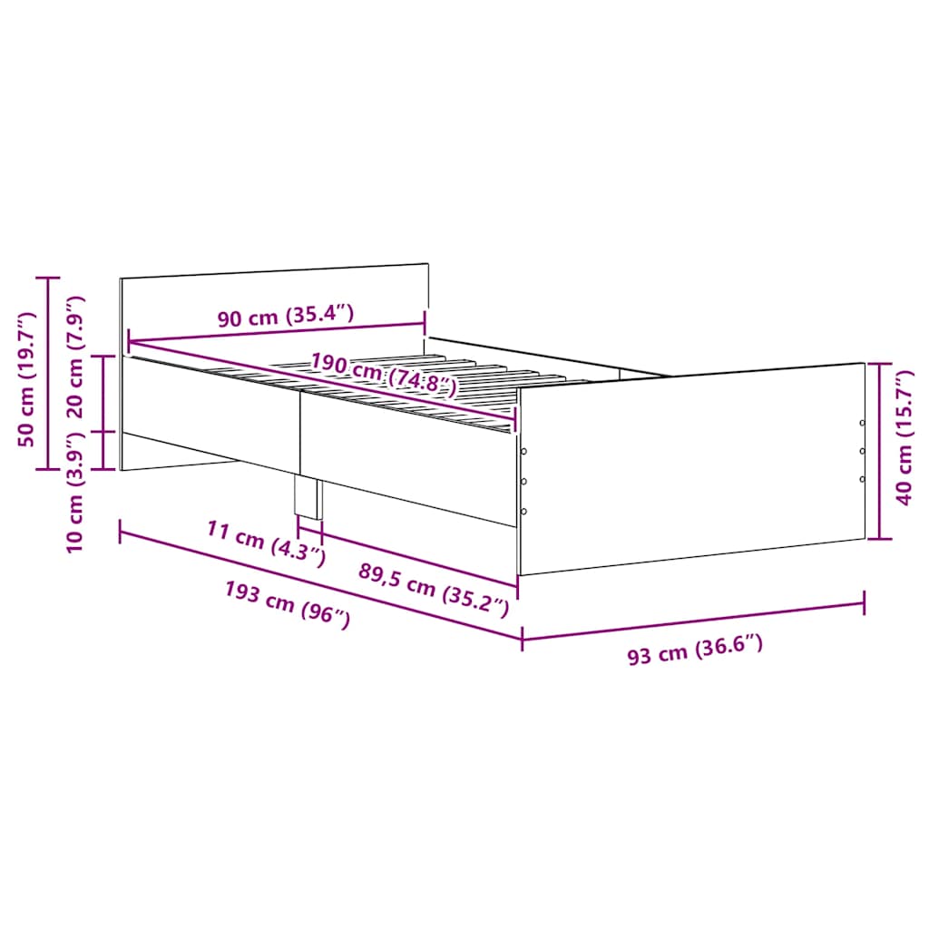Modern Wooden Single Size 90cm Bed Frame Base With Headboard & Footboard