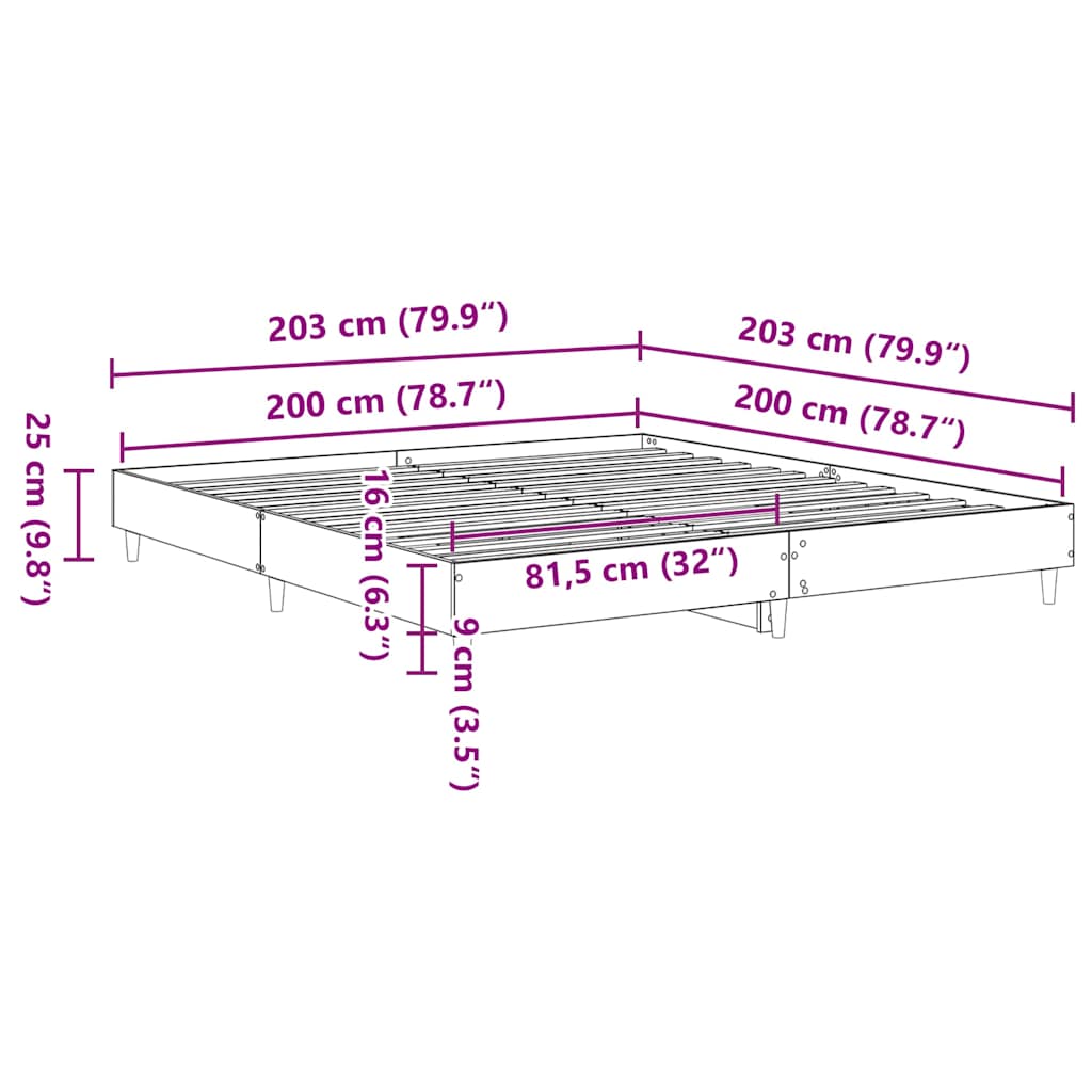 Bed Frame No Mattress Smoked Oak 200x200 cm Engineered Wood