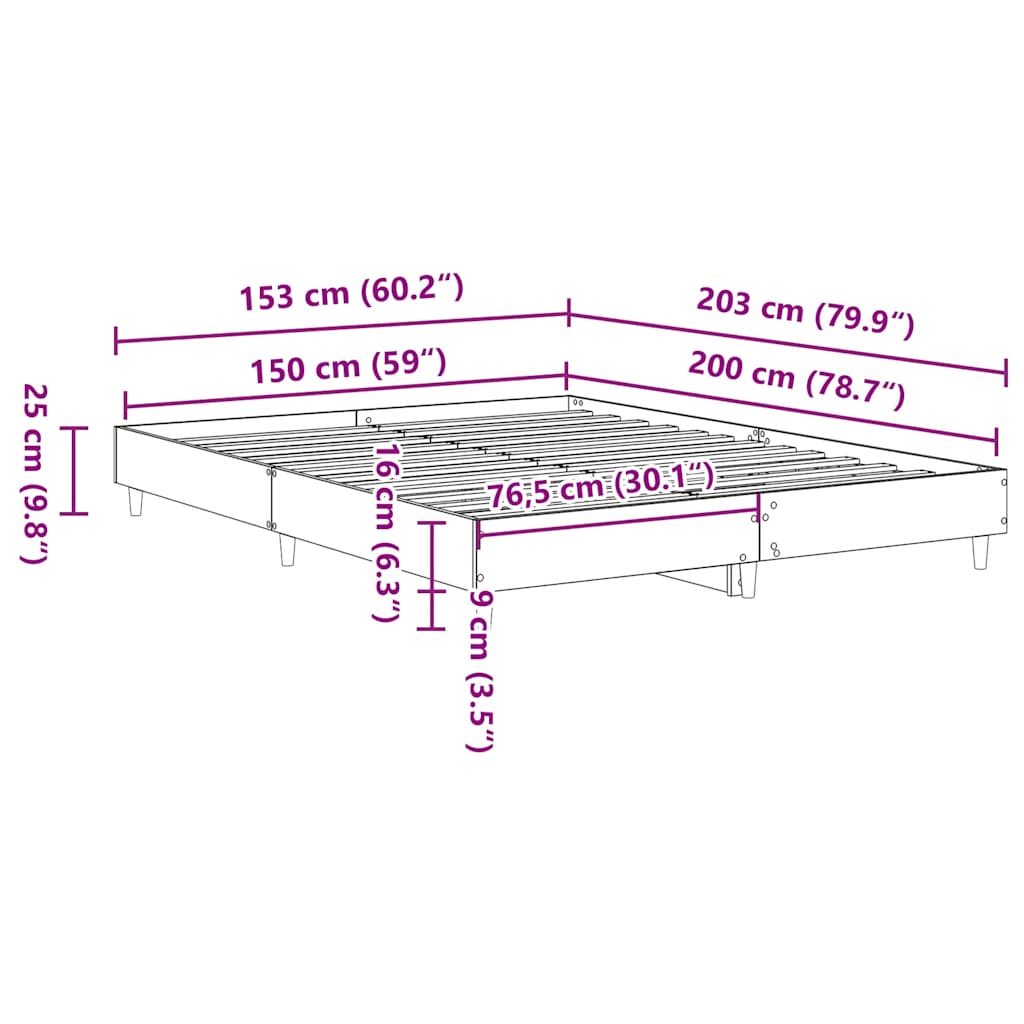 Bed Frame No Mattress Smoked Oak 150x200 cm King Size Engineered Wood