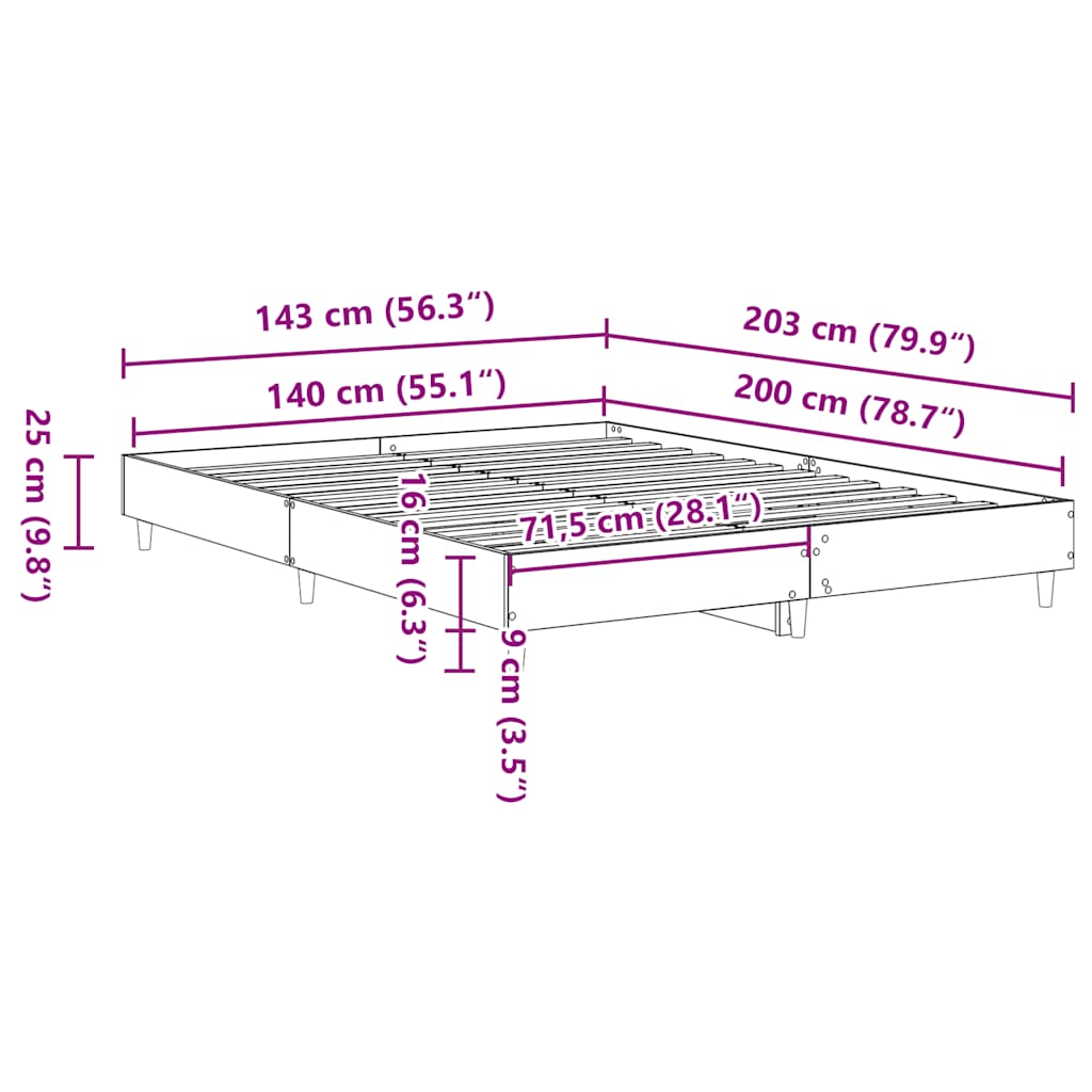 Bed Frame No Mattress Grey Sonoma 140x200 cm Engineered Wood