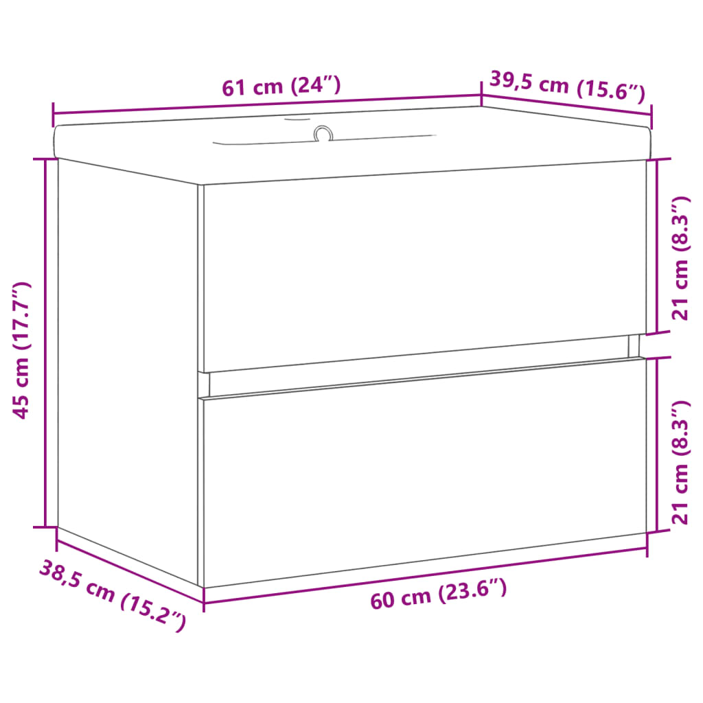 Sink Cabinet with Built-in Basin Old Wood 61x39.5x49 cm