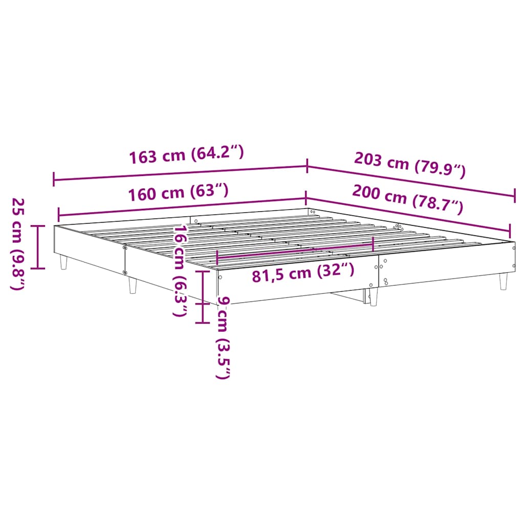Bed Frame without Mattress Brown Oak 160x200cm Engineered Wood