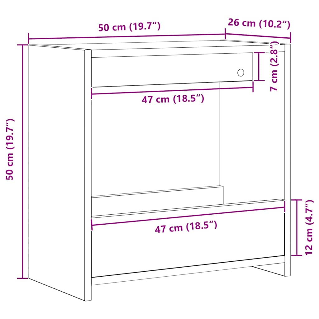 Side Table Black oak 50 x 26 x 50 cm Engineered wood