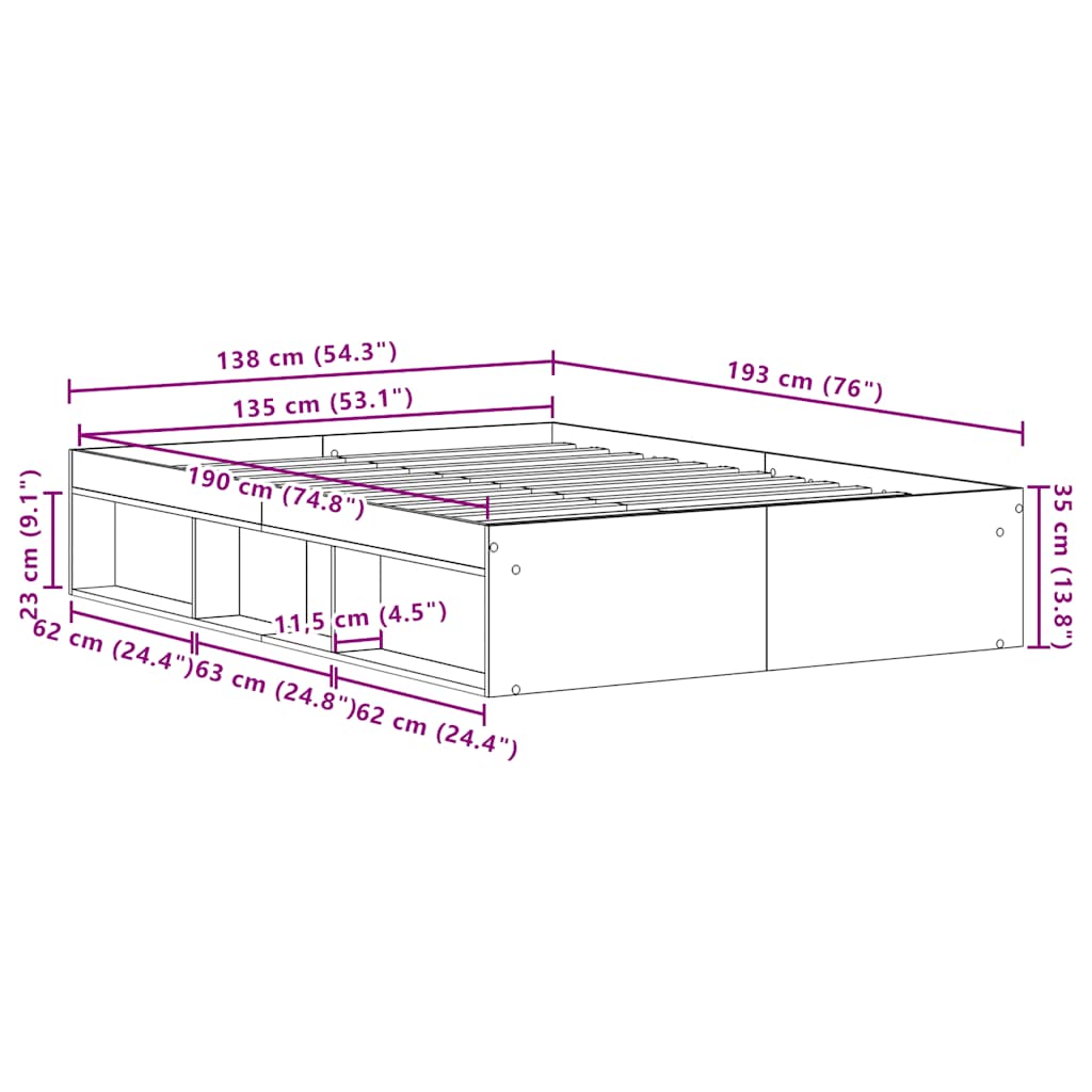 Bed Frame without Mattress Old Wood 135x190 cm Engineered Wood