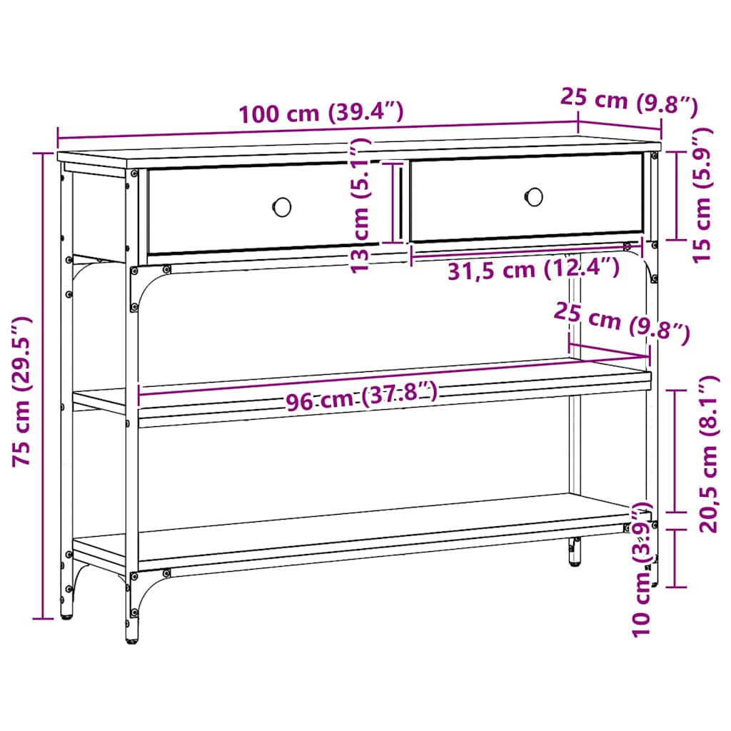 Console Table with Drawer Artisan oak 100 x 25 x 75 cm