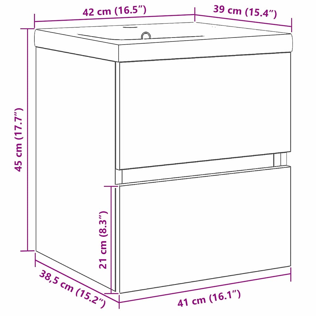 Sink Cabinet Black oak 41 x 39 x 62 cm Engineered wood